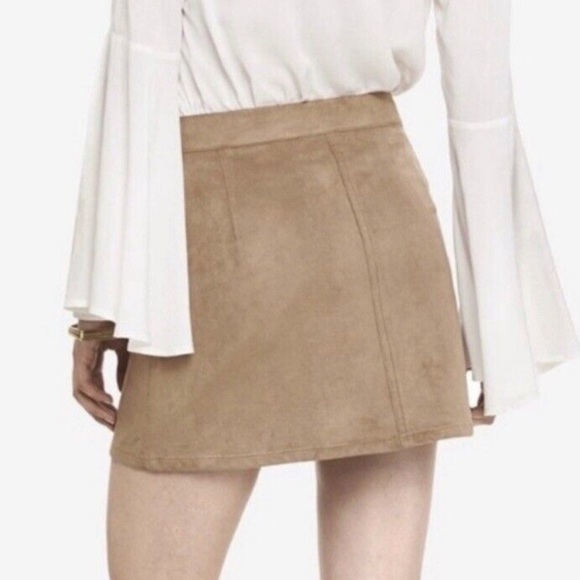 Express Faux Suede Button Front tan color - Picture 3 of 6
